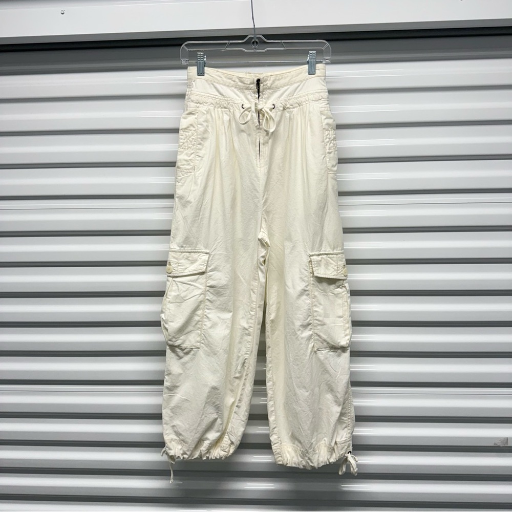 Free People White Cotton Cargo Parachute Pants Drawstring Waist Size 0
